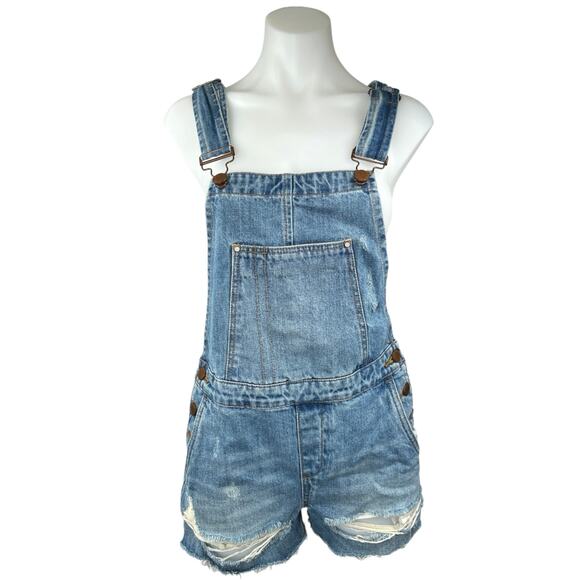 Blank NYC Blue Distressed Sleeveless Denim Jean Overalls Romper Jumpsuit Size 24 - Picture 1 of 4